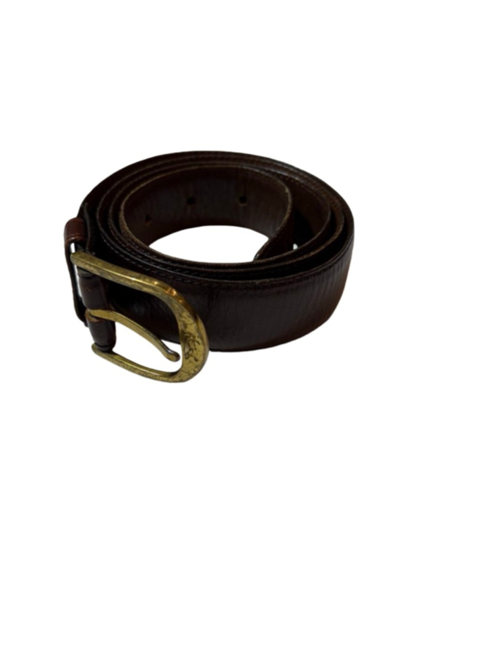Yves Saint Laurent YSL Leather Belt Brown Brass Buckle Size 36 Classic Designer